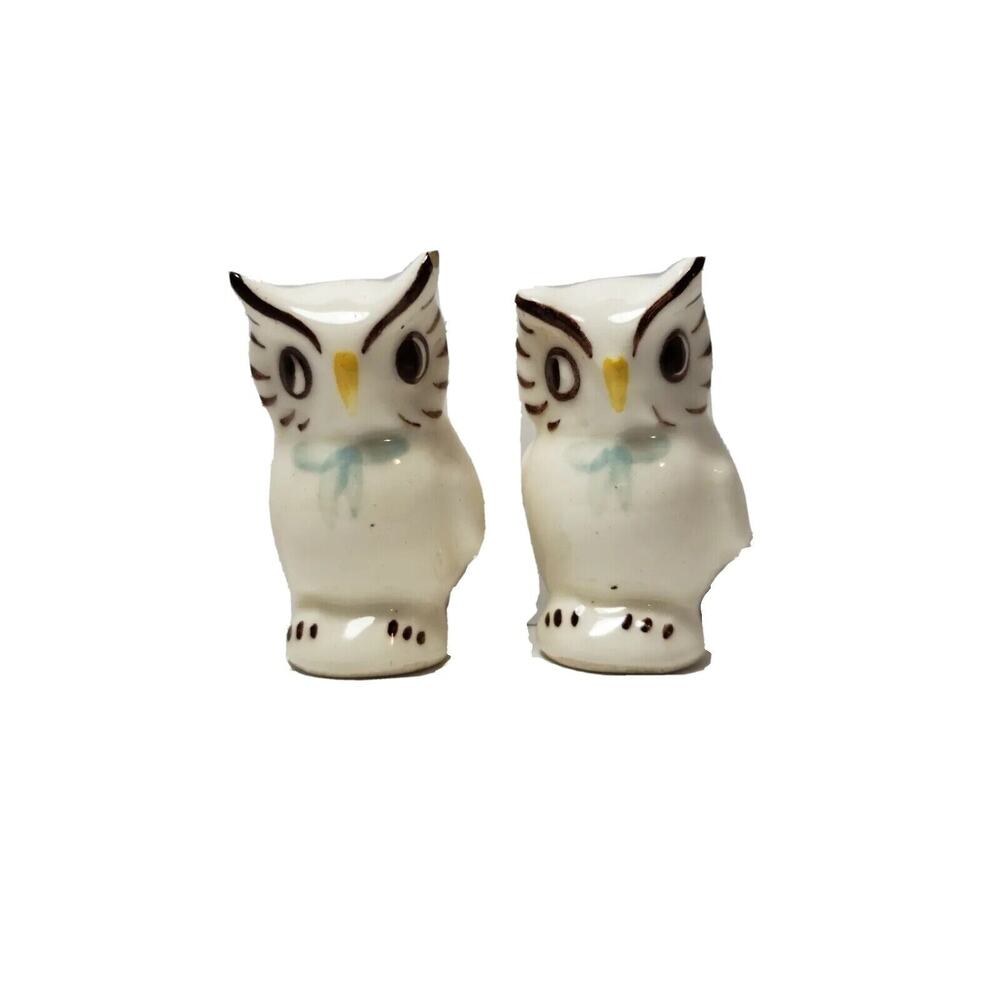 Vtg Shawne Ceramic Owl Salt & Pepper Shaker Set Handpainted Pottery
